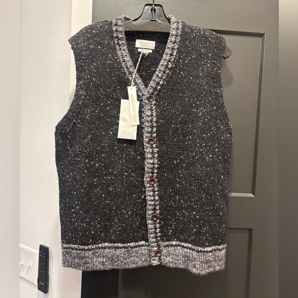 Toast Other - TOAST Donegal Wool Tank Top Vest Jumper Black Grey Marl Button Cardigan Med NWT